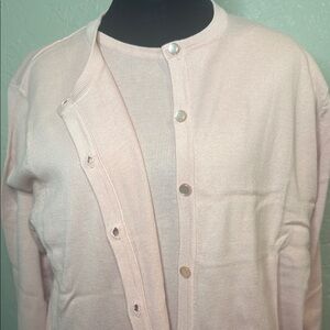 Pink Cardigan Sweater with Round Neckline and Relaxed Fit